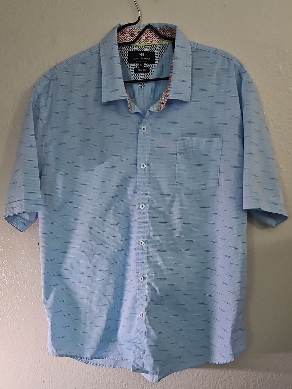 Michael Brandon Men’s XXL Slim Fit Short Sleeve Button Down Shirt Blue